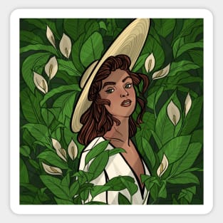 among the peace lilies Sticker